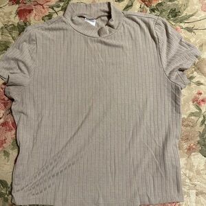 No Boundaries Taupe Ribbed Mock Neck Tee